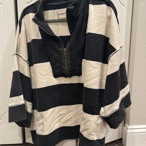 Free People Black and White Striped Pullover